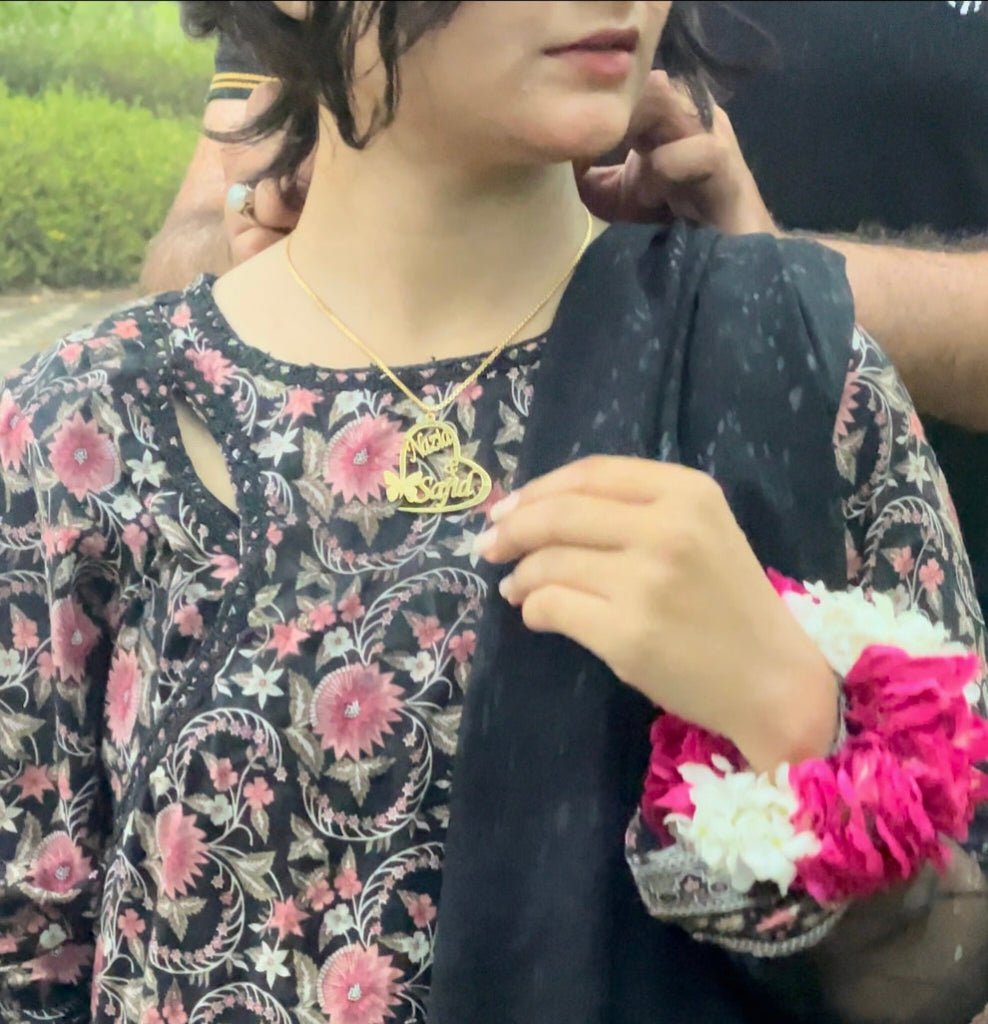 Butterfly Couple Heart Name Necklace - Zewar Mahal