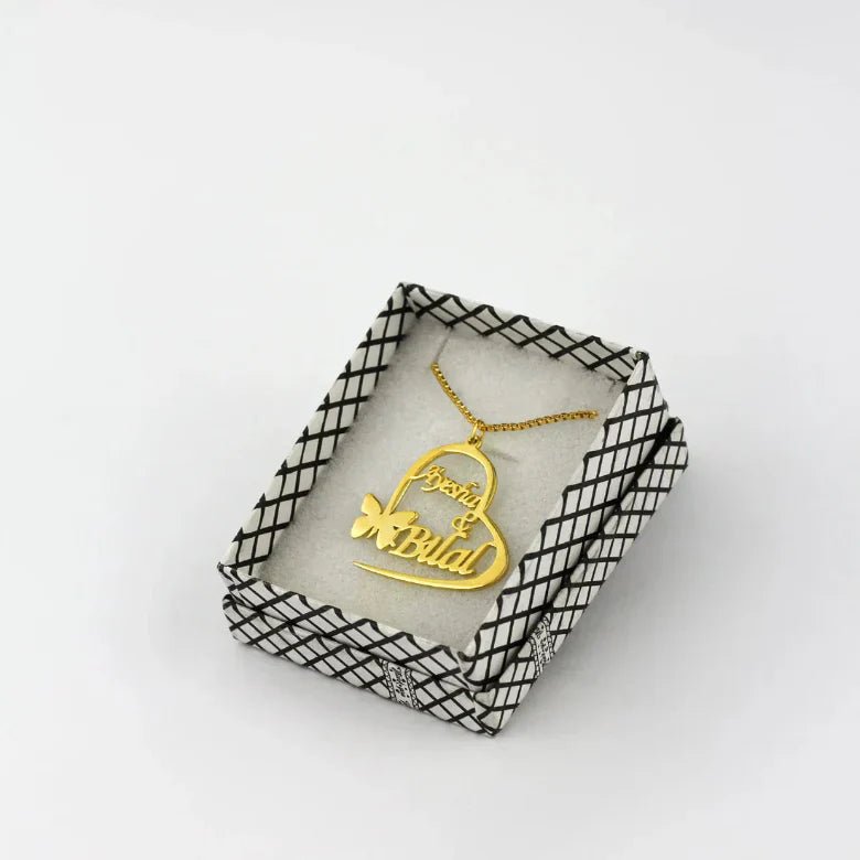Butterfly Couple Heart Name Necklace - Zewar Mahal