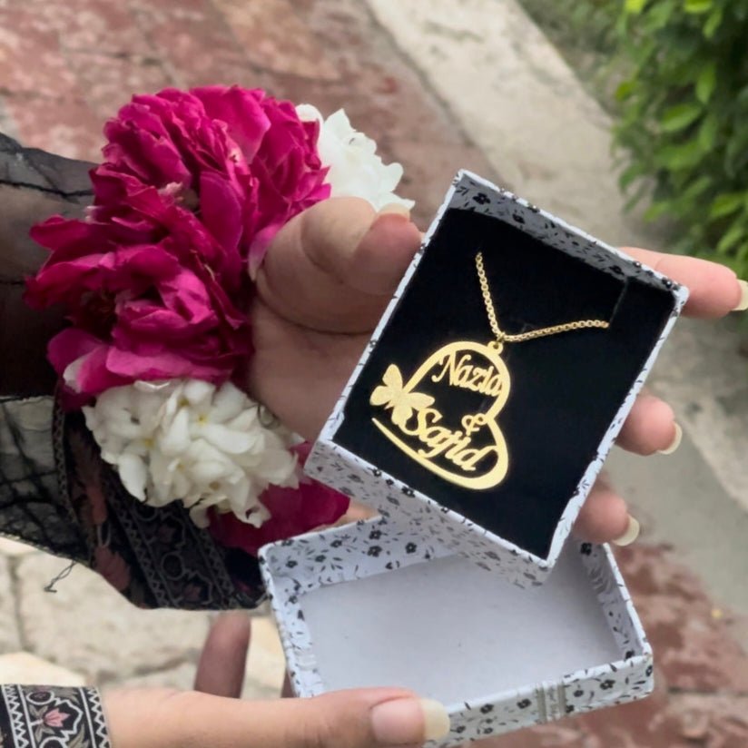 Butterfly Couple Heart Name Necklace - Zewar Mahal
