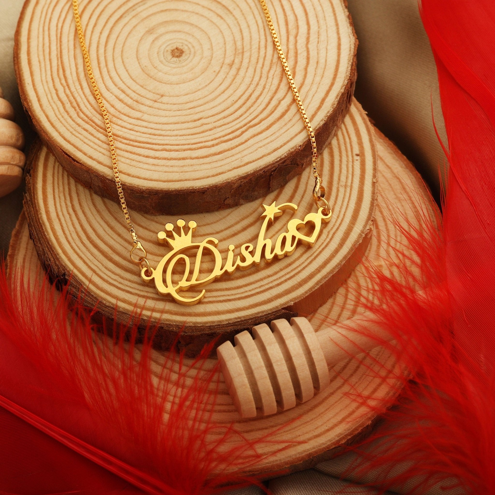 Crown And Heart Style Name Necklace - Zewar Mahal