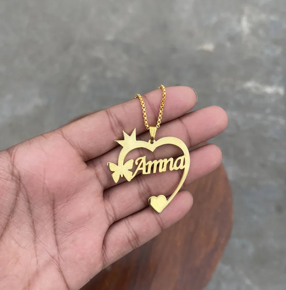 Crown Heart I Customize Name Necklace - Zewar Mahal