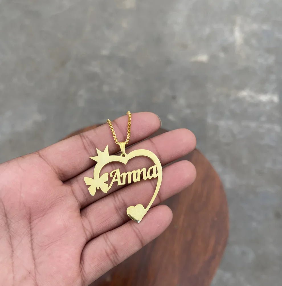 Crown Heart I Customize Name Necklace - Zewar Mahal