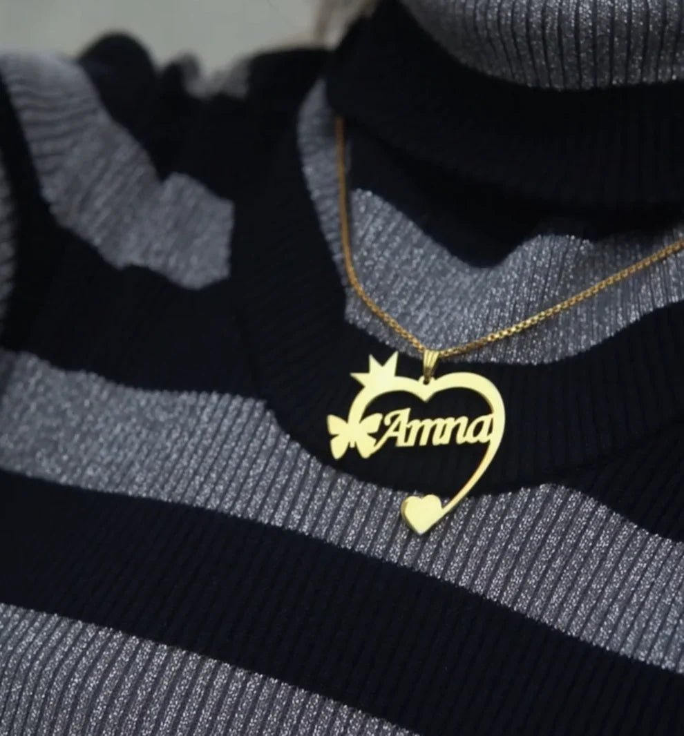 Crown Heart I Customize Name Necklace - Zewar Mahal