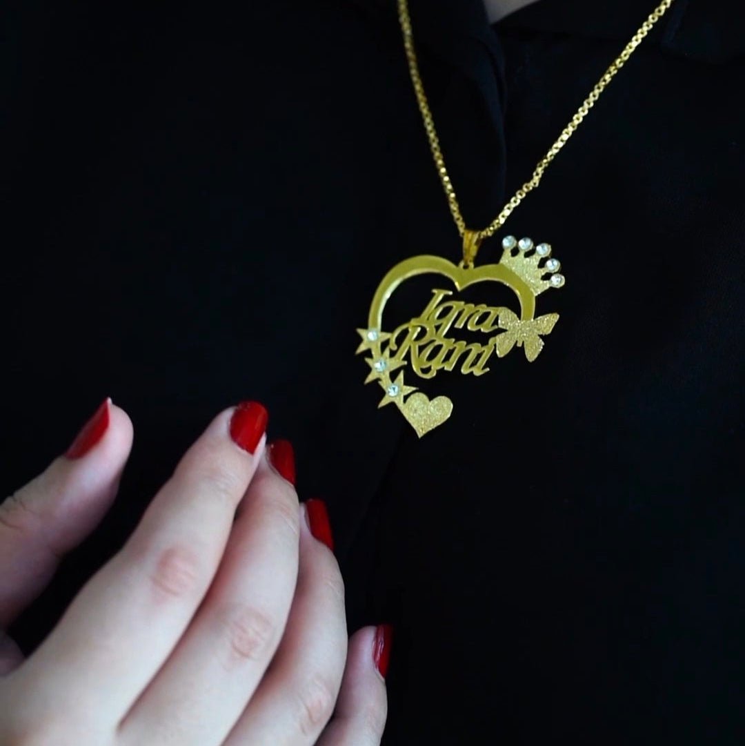 Customise Name Necklace Heart Shape - Zewar Mahal