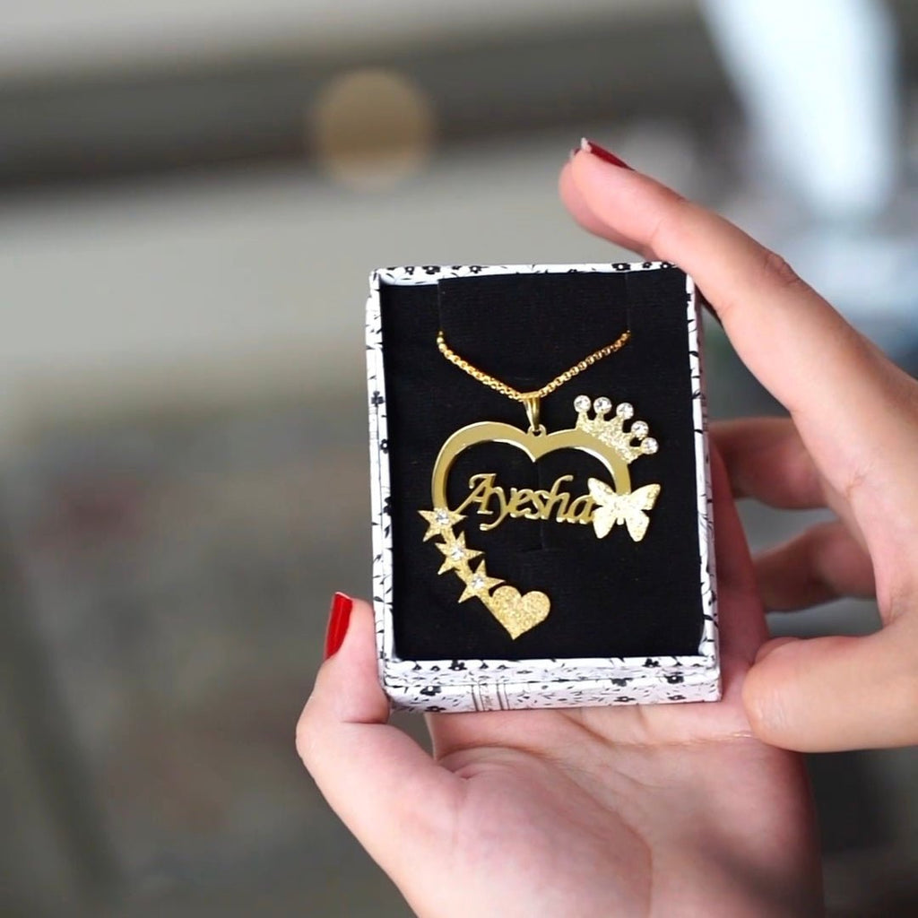 Customise Name Necklace Heart Shape - Zewar Mahal