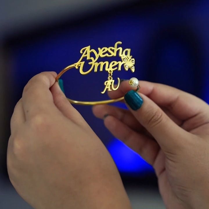 Customised Name Butterfly Heart Bangle - Zewar Mahal