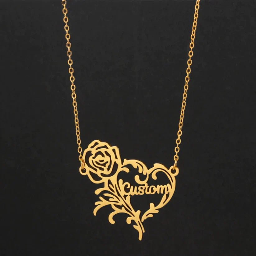 Customised Name Necklace Rose And Heart - Zewar Mahal
