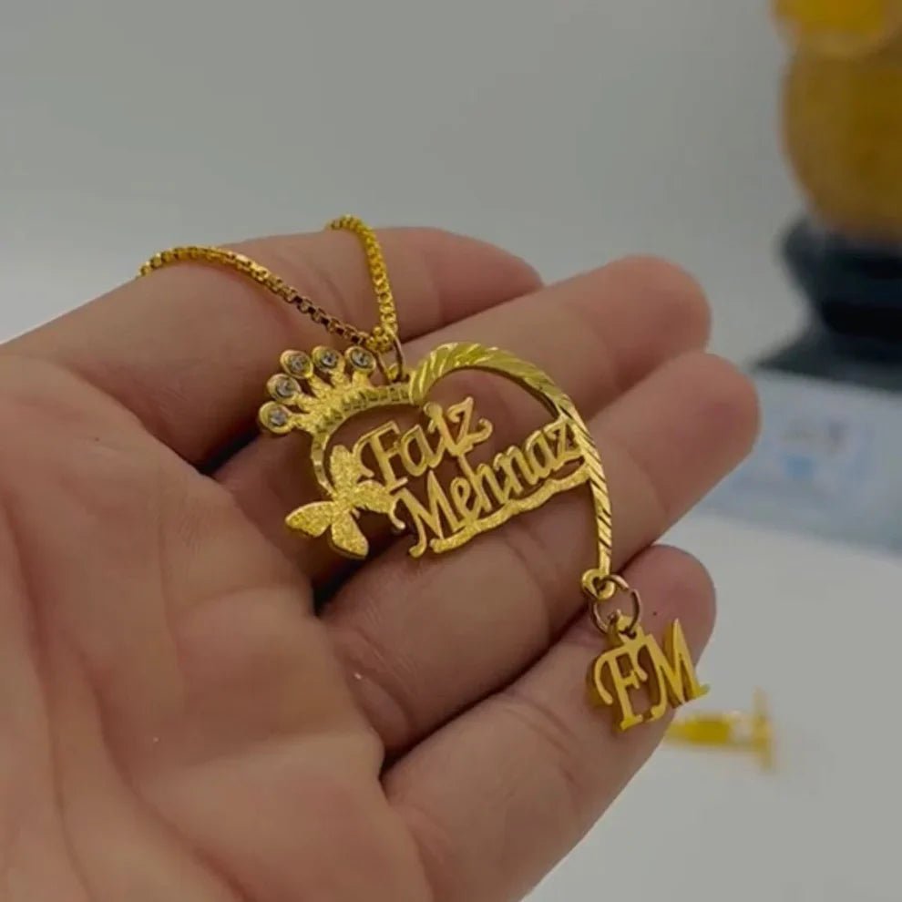 Customize Couple Name Necklace Initial Hanging - Zewar Mahal