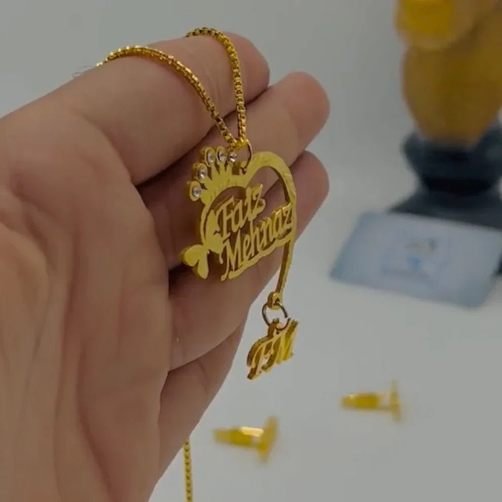 Customize Couple Name Necklace Initial Hanging - Zewar Mahal