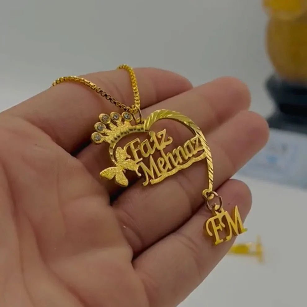 Customize Couple Name Necklace Initial Hanging - Zewar Mahal