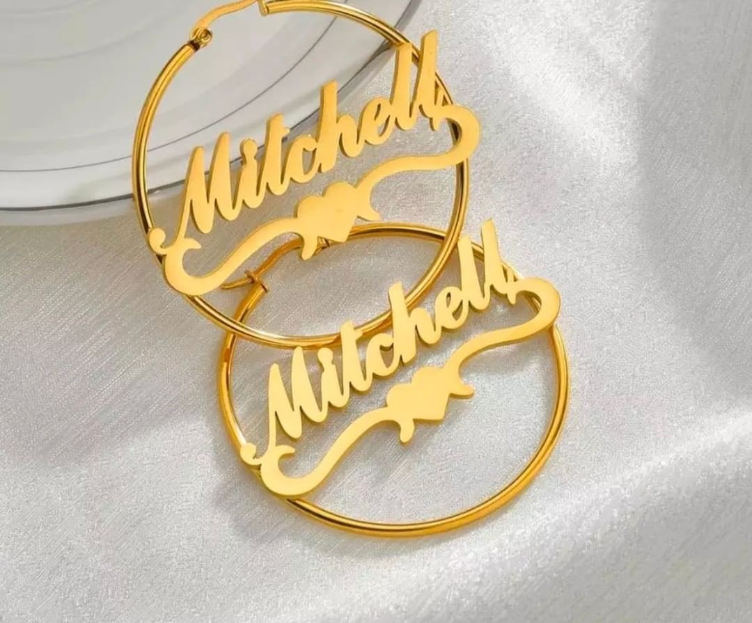 Customize Name Earrings with Heart Design - Zewar Mahal