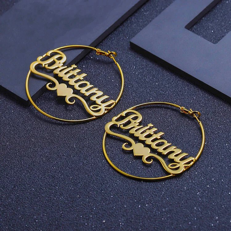 Customize Name Earrings with Heart Design - Zewar Mahal