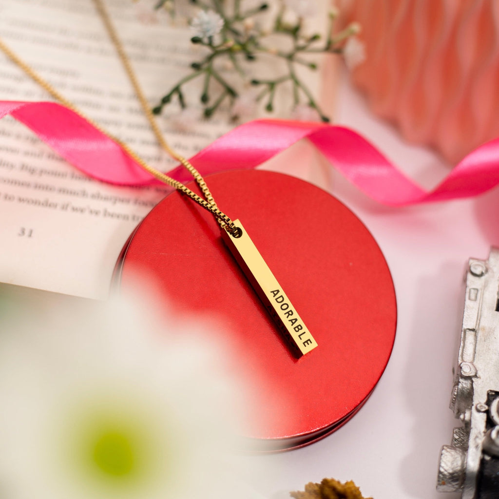 Engraved Name 3D Bar Necklace - Zewar Mahal