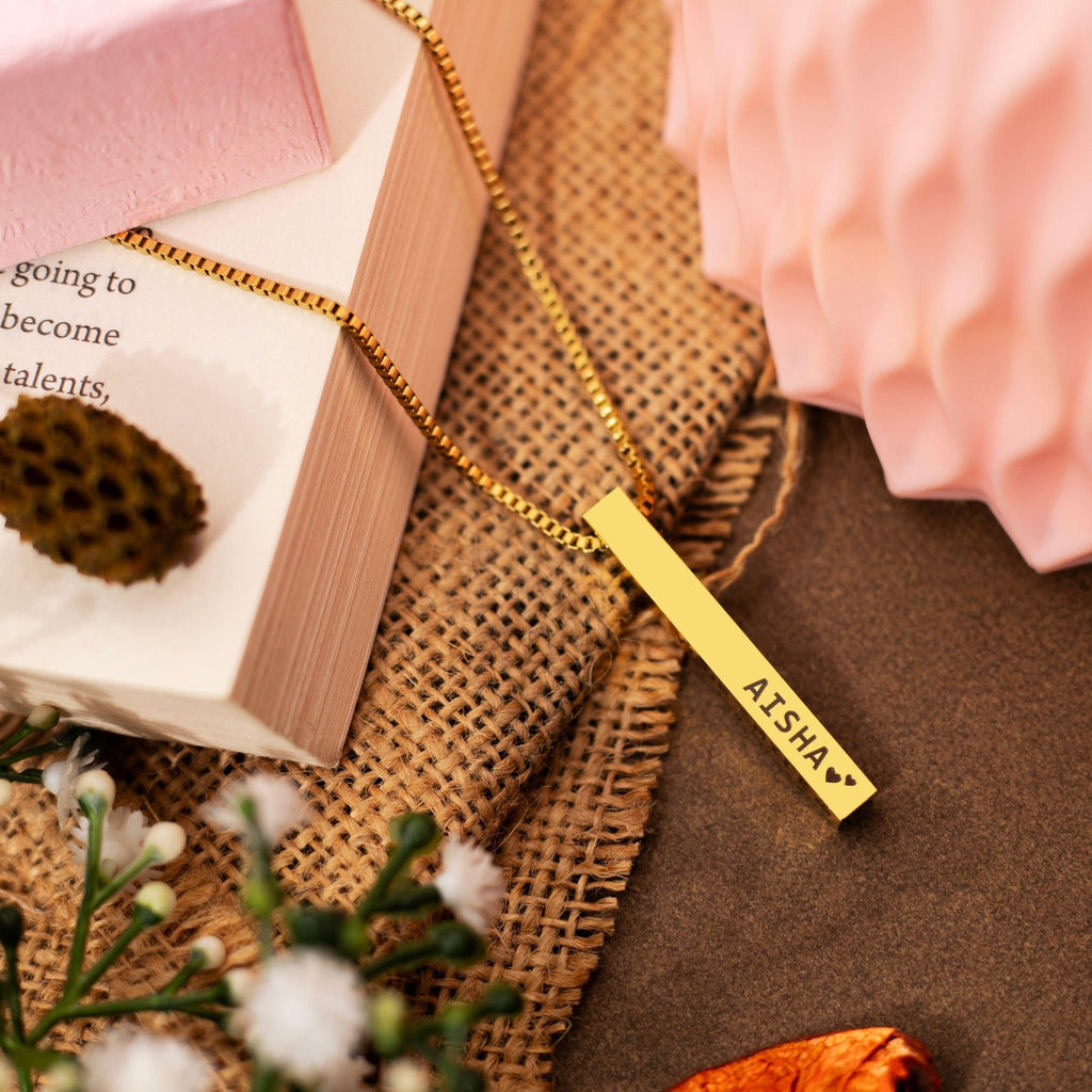 Engraved Name 3D Bar Necklace - Zewar Mahal