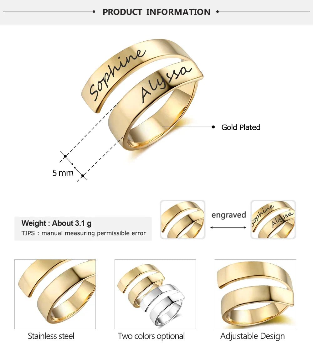 Personalized Engraved Dual Name Adjustable Ring - Zewar Mahal