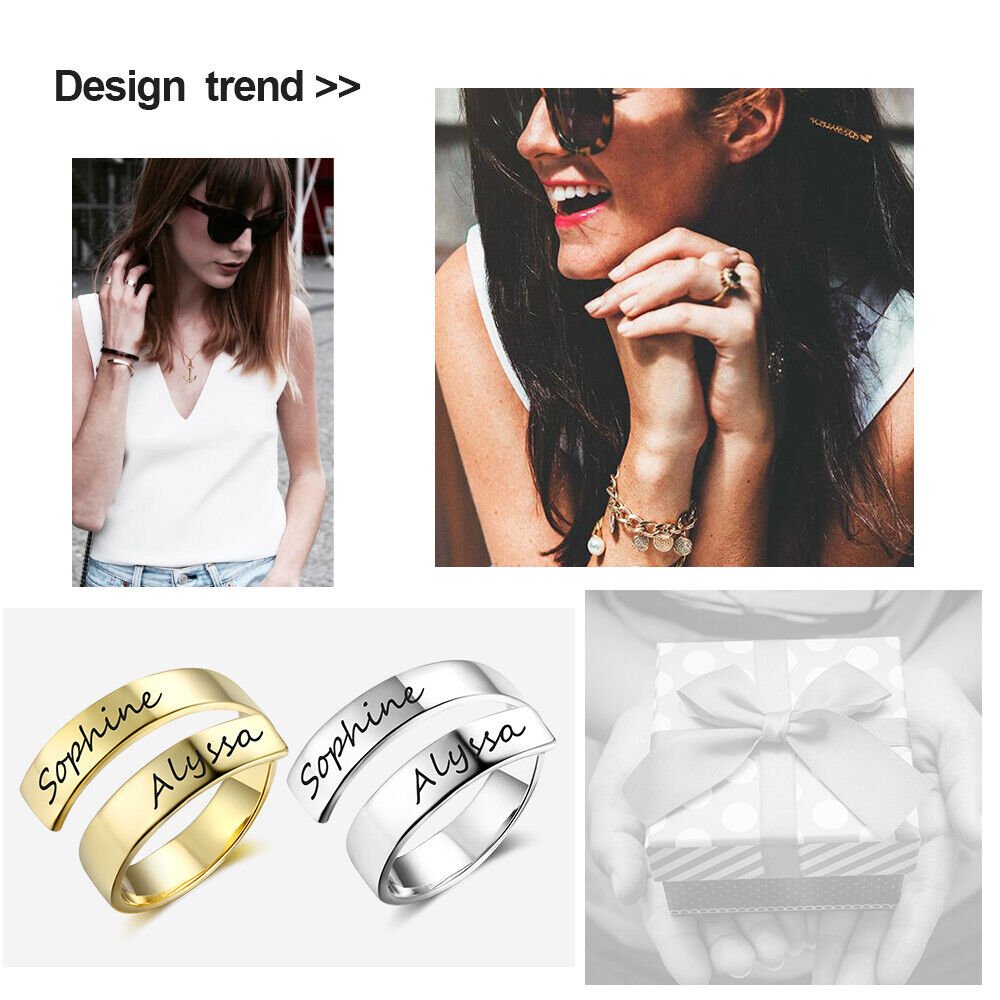 Personalized Engraved Dual Name Adjustable Ring - Zewar Mahal