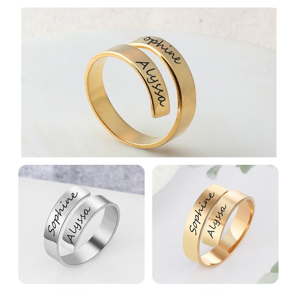 Personalized Engraved Dual Name Adjustable Ring - Zewar Mahal